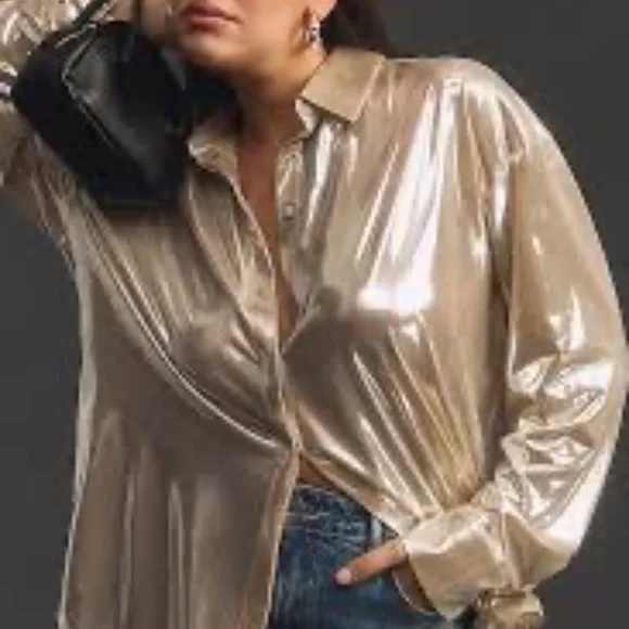 Anthropologie The Gillian Liquid Shine Button Down Shirt, Size XL - Picture 1 of 9